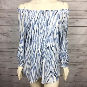 CHICO'S Watercolor Smocked Boho Blouse Top 1 or M